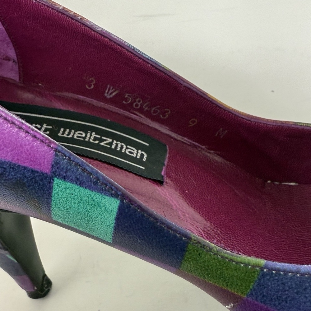 Vintage Stuart Weitzman 80s Bright Multicolor Heels Leather Sz Womens 9 Colorful - Picture 7 of 16